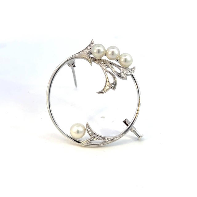 1990s 1990s Mikimoto Estate Akoya Pearl Brooch Sterling Silver 5 mm For Sale - Image 5 of 8