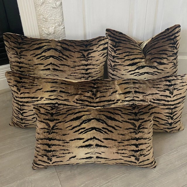 Animalia Tiger Velvet Down Pillows - a Pair For Sale - Image 6 of 7