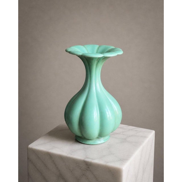 Art Deco Green Lobed Ceramic Vase by Arthur Percy for Gefle Celadon, Sweden, 1930s For Sale - Image 3 of 9