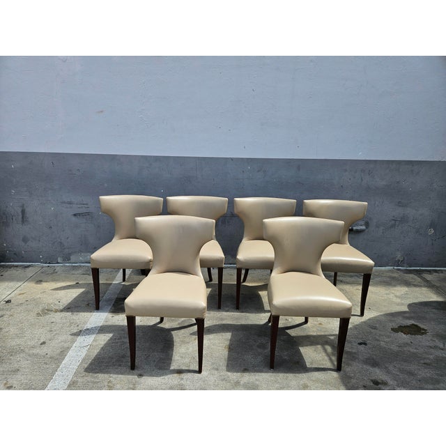 Six Dessin Fournir Kerry Joyce Luxfoird Leather Dining Chairs unlabeled in very good vintage condition with no damage.