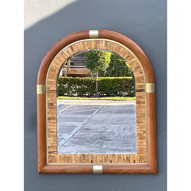 Contemporary Vintage Brass Arched Mirror For Sale - Image 3 of 12