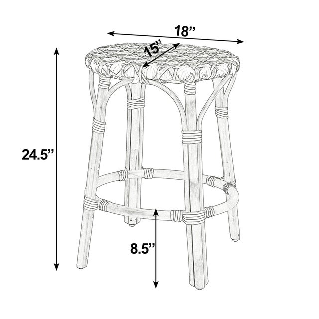 Coastal Ballito 24.5 in. Seat Height Oval Rattan Counter Stool with Footrest, French Yellow, Brown, Gray & White For Sale - Image 3 of 8