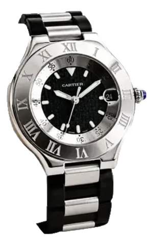 Vintage Collector-Grade Cartier 21 Must De Cartier Autoscaph Stainless Steel Watch W. Sapphire Cabochon, Unisex, Full Set/Orig. Box/Paper