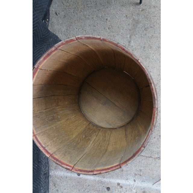 Coffee Antique Primitive Wood Metal Banded Coffee Grain General Store Barrel 33" For Sale - Image 8 of 11