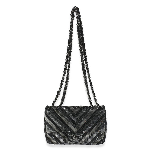 Black Black Strass CC Chevron Mini Flap Bag For Sale - Image 8 of 9