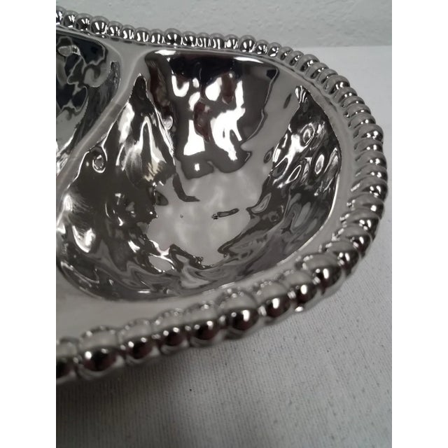 2010s Silver Colored Porcelain Two Section Serving Piece For Sale - Image 5 of 11