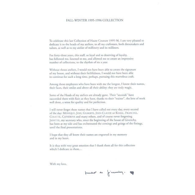 1995-1996 Rare Givenchy Couture Fashion Design Print, With Documentation, Matted For Sale In New York - Image 6 of 6