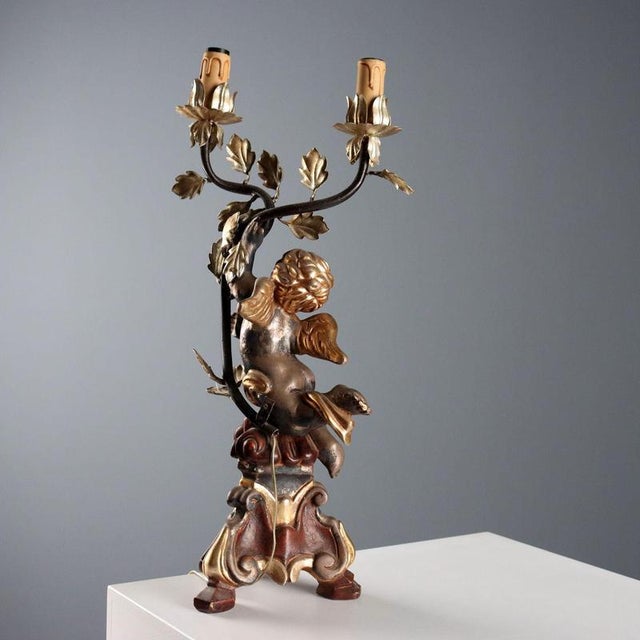 Wood Carved, Gilded and Lacquered Wooden Candelabra For Sale - Image 7 of 10