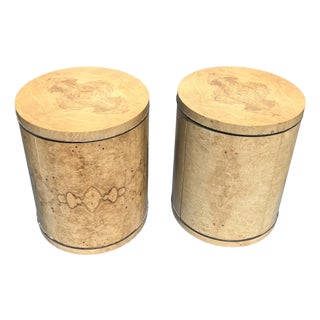 Vintage Henredon Burl Drum Nightstands or Side End Tables in Scene Two 2 Design, Attributed For Sale