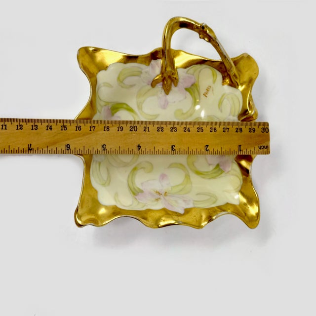 Antique Bawo & Dotter Elite Works Limoges France Nappy Handled Floral Dish For Sale - Image 4 of 5