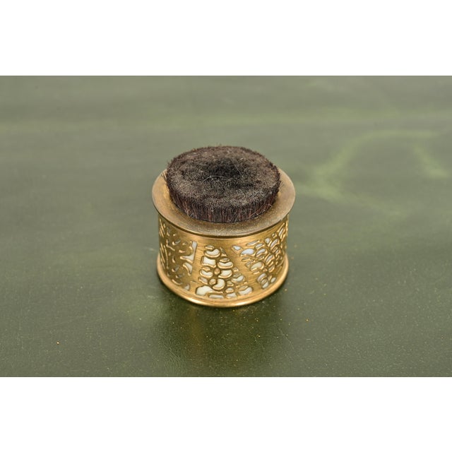 A gorgeous antique Arts & Crafts or Art Deco period "Grapevine" pattern gilt bronze and Favrile slag glass pen brush or...