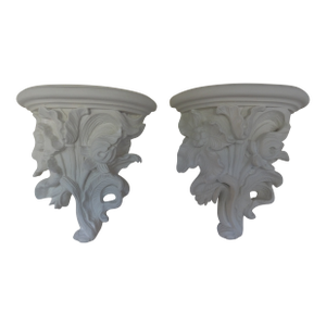 Pair of Late 20th Century Louis XV Style Hand Carved Wood Brackets