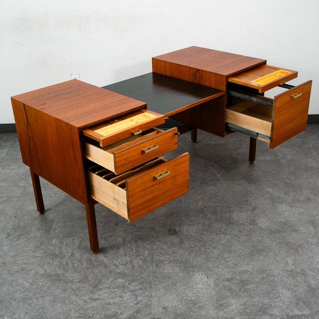 Mid Century Danish Modern Executive Desk Black Top Brass 5 Drawer File Denmark For Sale In Sacramento - Image 6 of 12