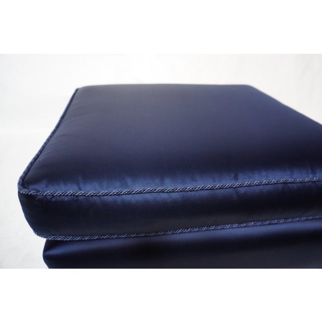 Textile Late 20th Century Blue Ottoman With Fringed Skirt For Sale - Image 7 of 8