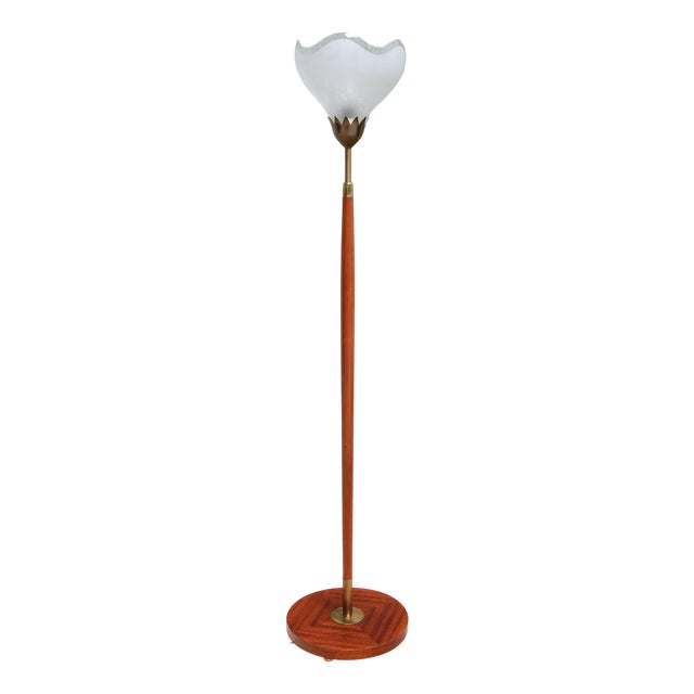 Vintage Swedish Floor Lamp in Mahogany by Carl Fagerlund for Orrefors, 1950s For Sale