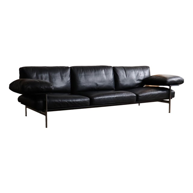 Diesis Three-Seater Sofa in Black Leather by Antonio Citterio for B&B Italia, 1970s For Sale