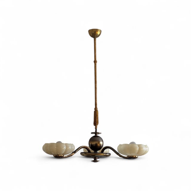 Mid-Century Modern Large 3-Arm Chandelier by Paavo Tynell for Oy Taito AB, 1940s For Sale - Image 3 of 18