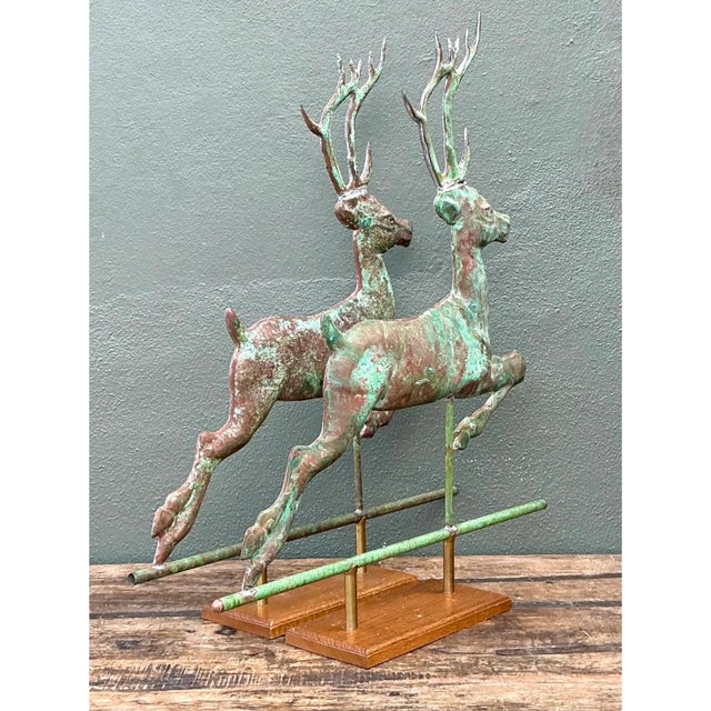 Vintage Leaping Deer Copper Weathervanes - A Pair For Sale - Image 13 of 13
