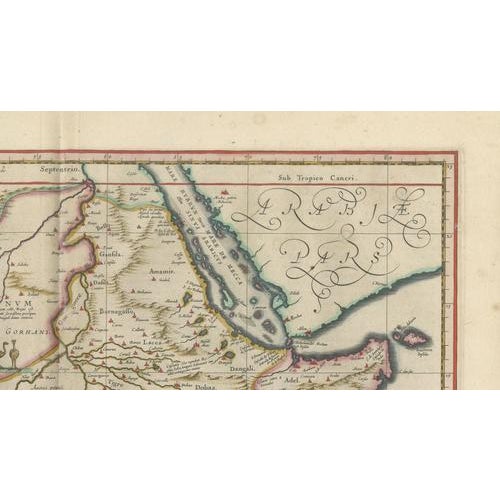 Blue Antique Ethiopia Abyssinia Blue Map, 1642 For Sale - Image 8 of 10