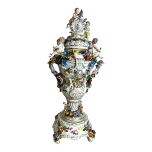 1900's Colossal Lidded Dresden Germany Porcelain Urn Vase on Stand