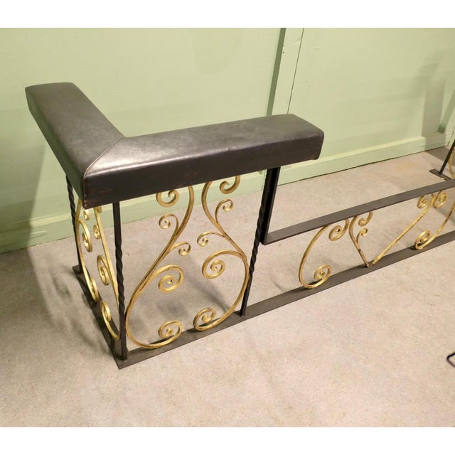 Large Decorative Wrought Iron and Leather Club Fender, 1960 For Sale - Image 4 of 8