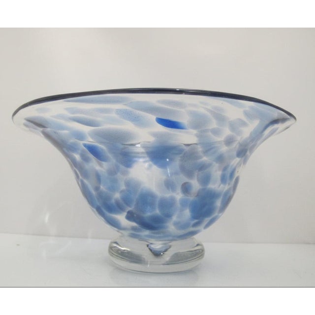 Donald Carlson Mottled Blue Large Studio Art Glass Fluted Bowl For Sale - Image 4 of 8