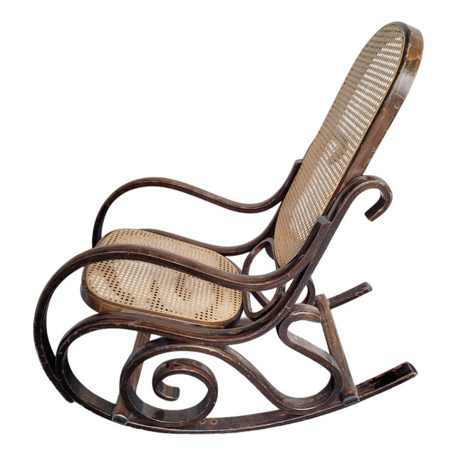 Antique Bentwood Beech and Cane Rocking Chair in the style of Thonet, 1890 For Sale