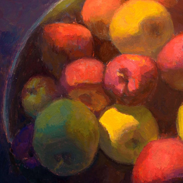 Study for "Before The Trip" by Raymond Bonilla | Oil on panel Still life of colorful apples and lemons. For Sale - Image 4 of 5