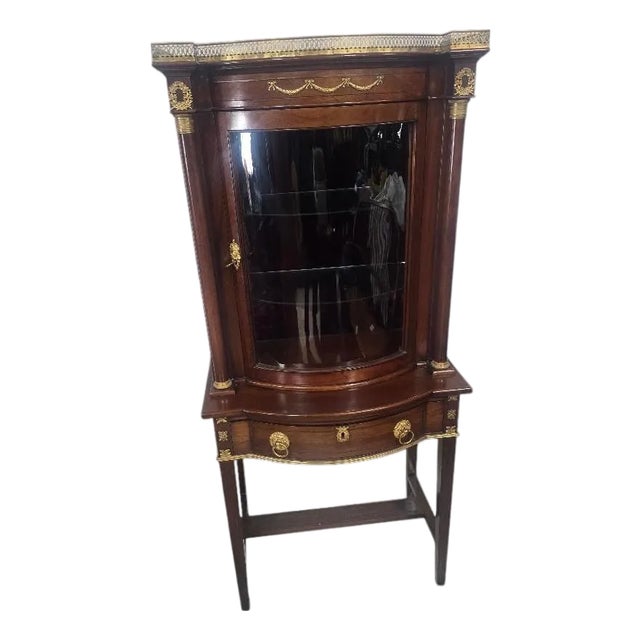 Vintage Federal Style Mahogany Lighted Vitrine Curio Cabinet For Sale