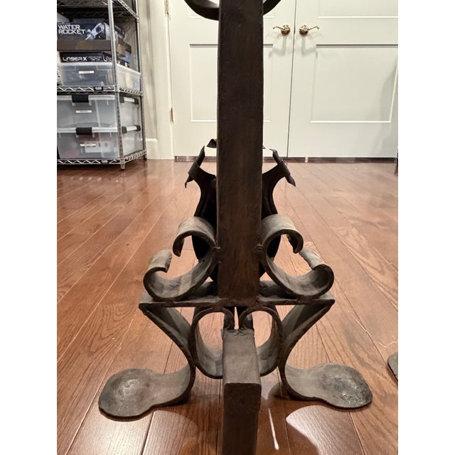 17th Century Antique French Medieval-Style Wrought Iron Andirons For Sale - Image 5 of 8