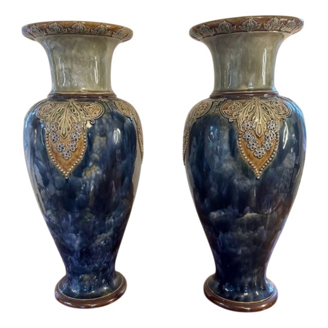 Large Antique Vases from Royal Doulton, 1900s, Set of 2 For Sale