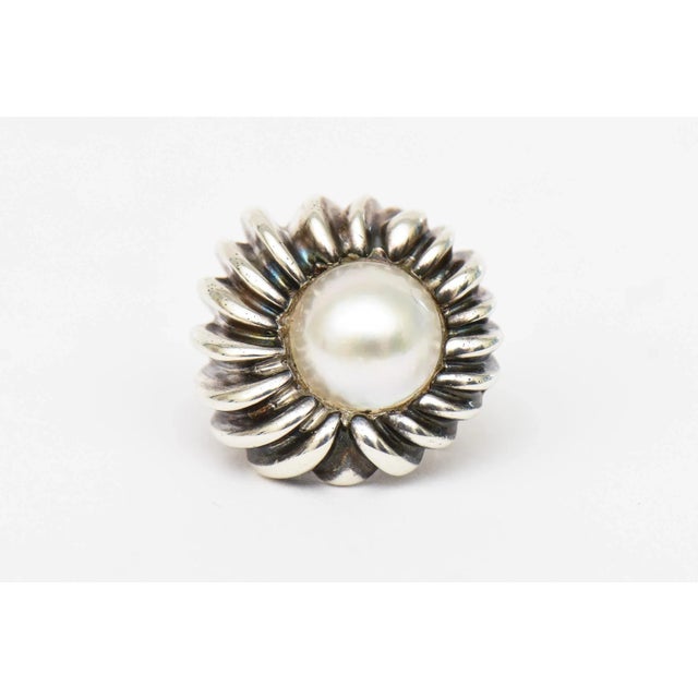 1970s Vintage Tiffany and Co. Sterling Silver and Mabe Pearl Pierced Lever Back Earrings Pair of 70's For Sale - Image 5 of 10