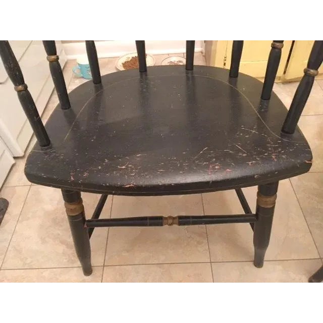 Wood 19th Century Pair of Early Painted Captain's Chairs W Steamboat Motif For Sale - Image 7 of 12