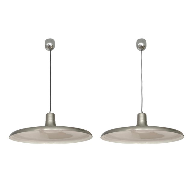 Mid-Century Modern Metal Pendant Lights by Leonardo Marelli for Estiluz, 1970s, Set of 2 For Sale