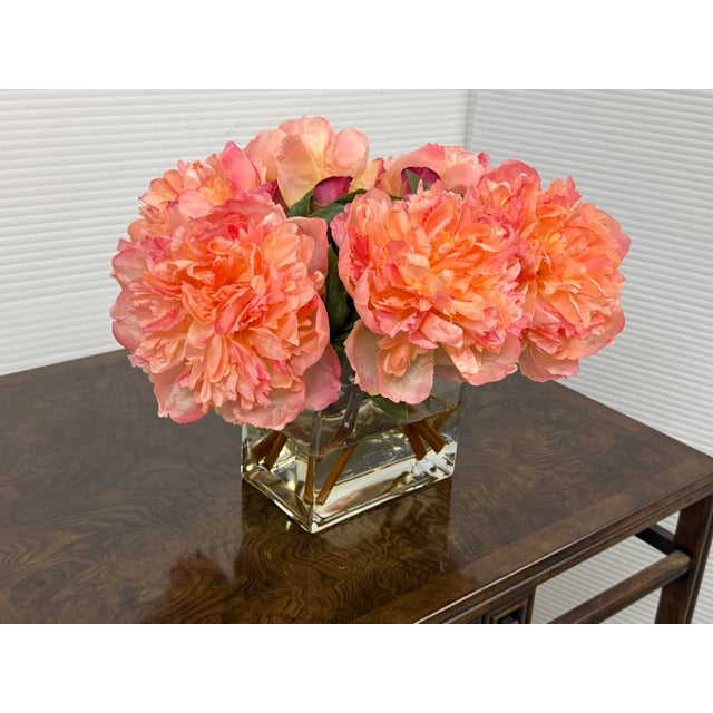 Windward Home Luxury Faux Peonies in a Block Vase For Sale - Image 10 of 12