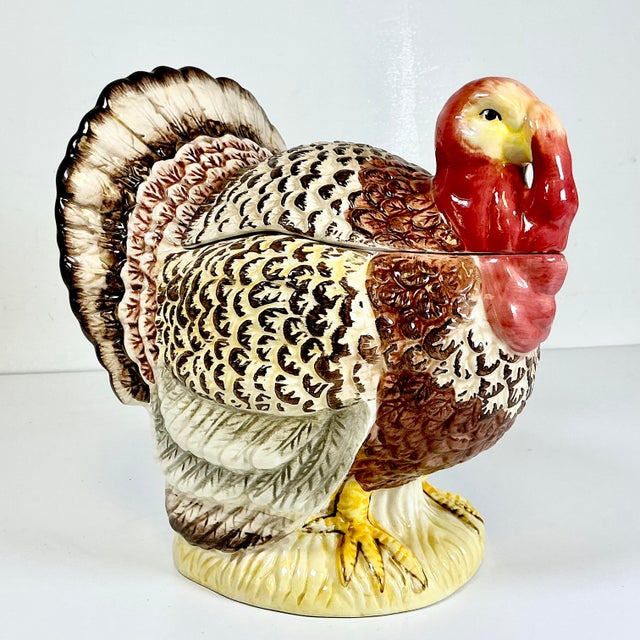 1970s Vintage Americana Boho Chic Arts & Crafts Turkey Soup Tureen With Ladle For Sale - Image 17 of 18