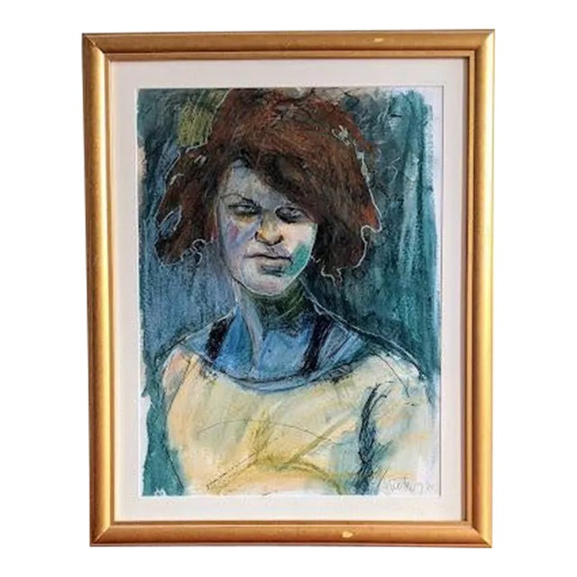 Contemporary Impressionist Portrait Pastel Drawing on Paper, Framed For Sale