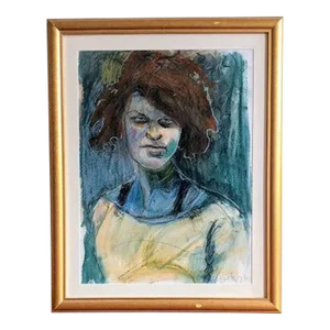 Contemporary Impressionist Portrait Pastel Drawing on Paper, Framed