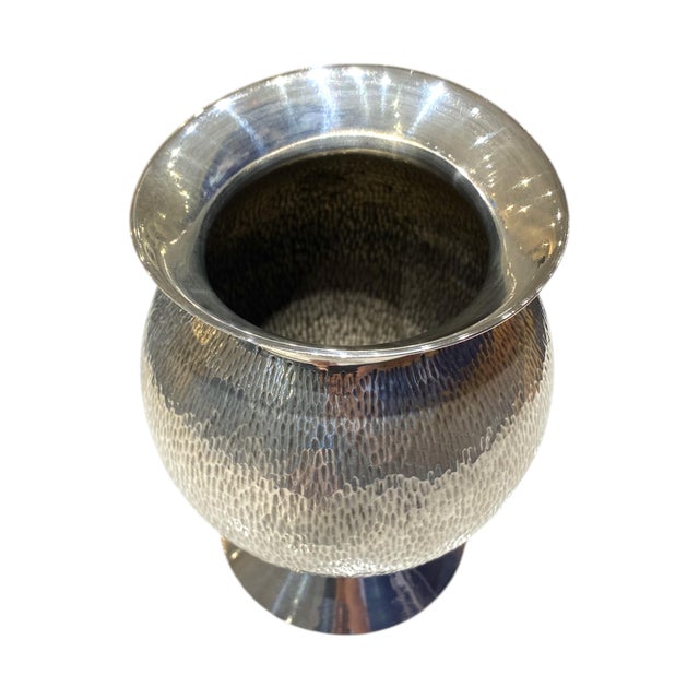 Metal Vintage Italian Silver Plate Hand Hammered Vase For Sale - Image 7 of 18