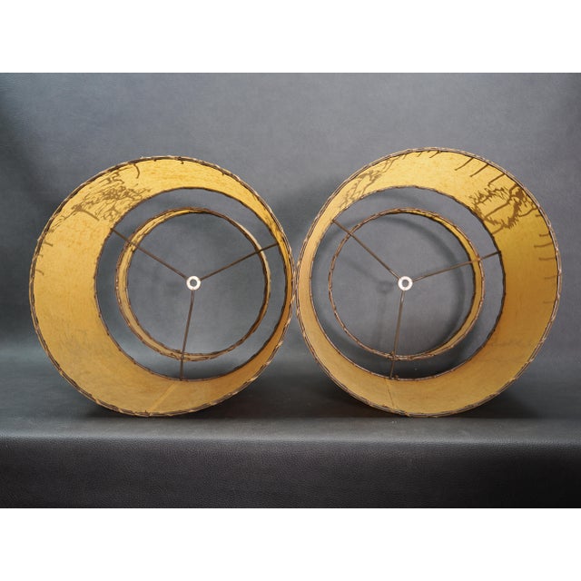Wood 1960s Mid-Century Rattan Lamps With Two Tiered Fiberglass Drum Shades, Pair For Sale - Image 7 of 9