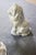 Pair Large White Glazed Ceramic Figures of Entryway Lions Paws Raised on Shield For Sale - Image 4 of 12