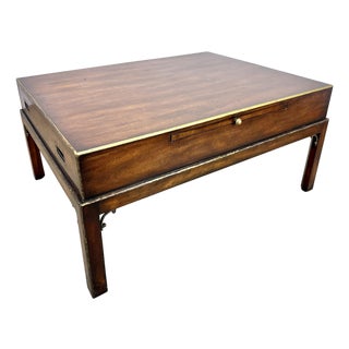Vintage Theodore Alexander Campaign Style Mahogany & Brass Coffee Table For Sale