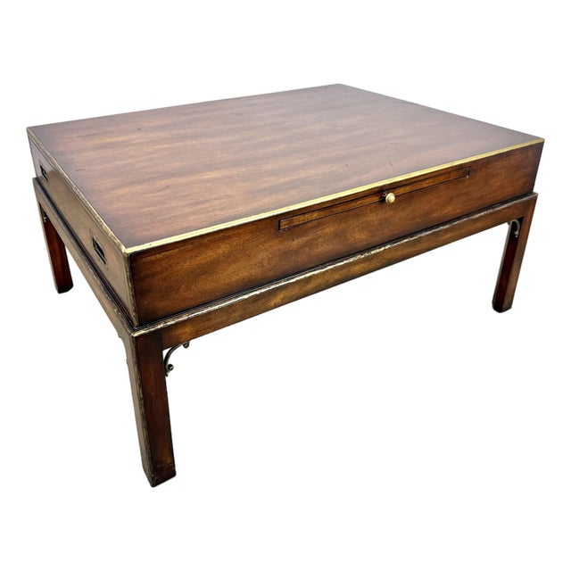 Vintage Theodore Alexander Campaign Style Mahogany & Brass Coffee Table For Sale