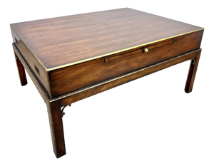 Vintage Theodore Alexander Campaign Style Mahogany & Brass Coffee Table