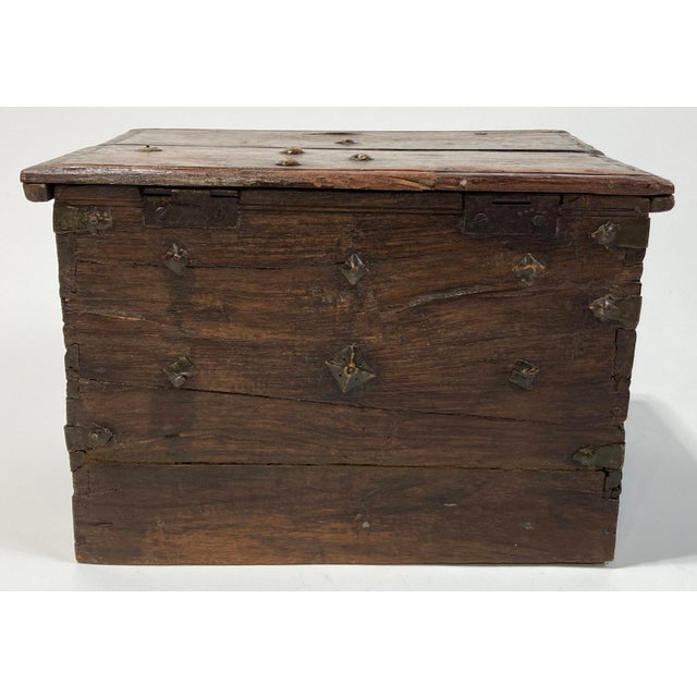 Antique Primitive Wood Strong Box With Metal Accents For Sale In Kansas City - Image 6 of 9