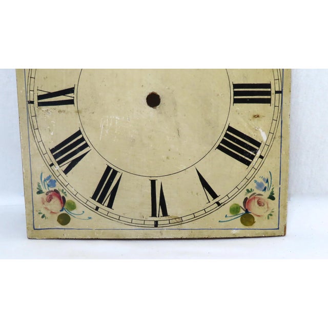 Antique Early 19th Century Hand Painted Wood Grandmothers Clock Dial For Sale In Boston - Image 6 of 13