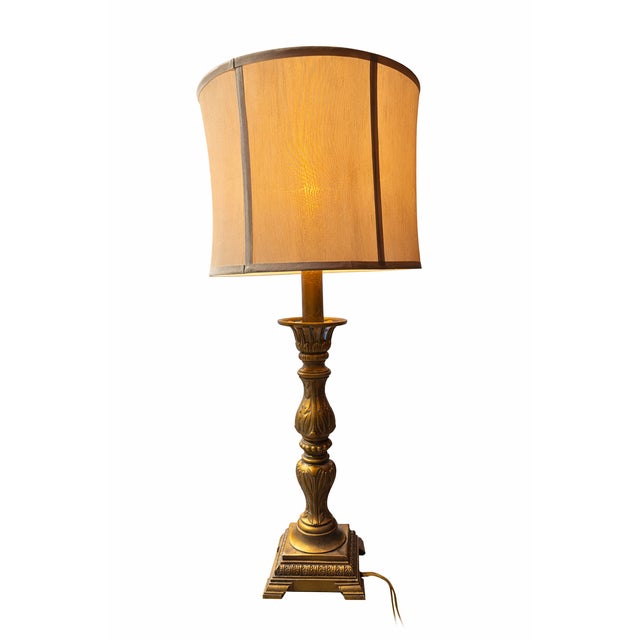 Vintage Berman 24” Cast Metal Table Lamp – Milano Gold Finish – Model 520g Circa 1960's For Sale - Image 9 of 12