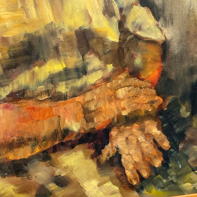 Camel Vintage Boho Original Abstract Figural Oil on Canvas Painting For Sale - Image 8 of 9