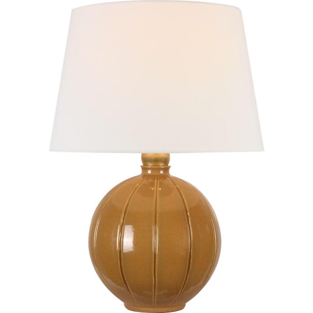 Transitional Thomas O'Brien by Visual Comfort Signature Ponteil 17" Table Lamp in Crackled Sienna with Linen Shade For Sale - Image 3 of 3