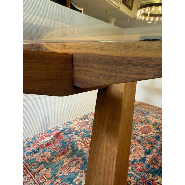 Wood Organic Modernism Walnut Wood + Glass Dining Table For Sale - Image 7 of 12